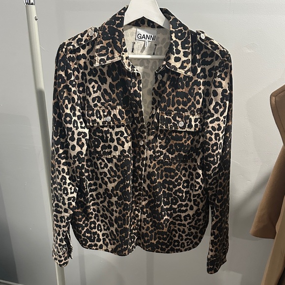 Ganni Black and Brown Leopard Jean Jacket - Picture 1 of 4